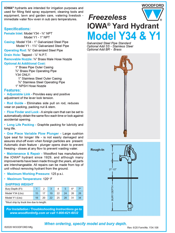 Woodford Model Y34 & Y1 Freezeless Yard Hydrant
